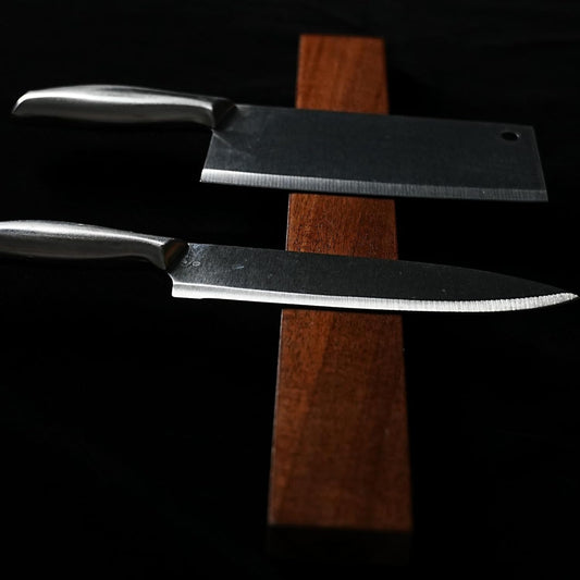 Magnetic Knife and Tool Holder | 1500 Gauss Heavy-Duty Magnet Holds 6 lbs | 16" Detachable Acacia Wood & Steel | for Kitchen Knives, Garage Tools | No-Drill Adhesive or Screw Mount
