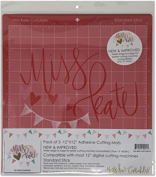 MK Mat for Cricut Silhouette - 12"x12" - New & Improved (Wider & Better Markings) - Standard Stick Pink Cutting Mat (3 Pack) - by Miss Kate Cuttables