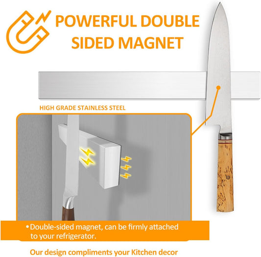 Stainless Steel Magnetic Knife Holder for Fridge,16 Inch Adhesive Magnetic Strip Multi-Purpose Functionality as a Knife Holder, Strong Magnetic Tool Organizer, Art Supply Organizer & Home Organizer