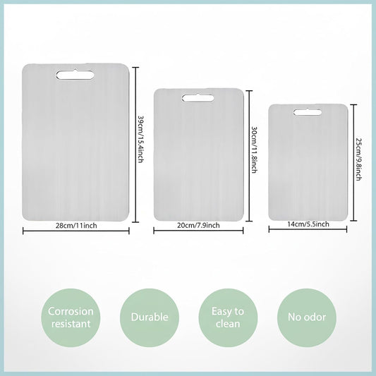 Set of 3 Stainless Steel Cutting Boards, Double Sided, for Kitchen Use, Perfect for Meat, Fruits and Vegetables (Assorted Sizes)