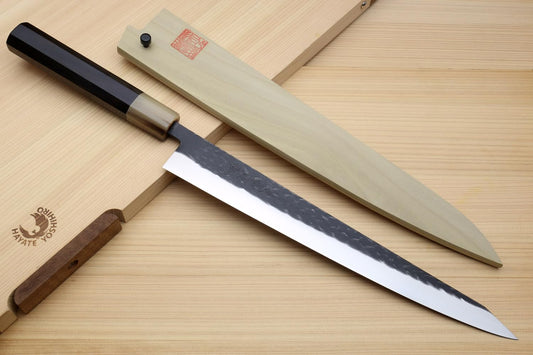 Yoshihiro High Performance SLD Kurouchi Sujihiki Kiritsuke Slicer Knife Ebony Handle (10.5"(270mm) & No Saya)