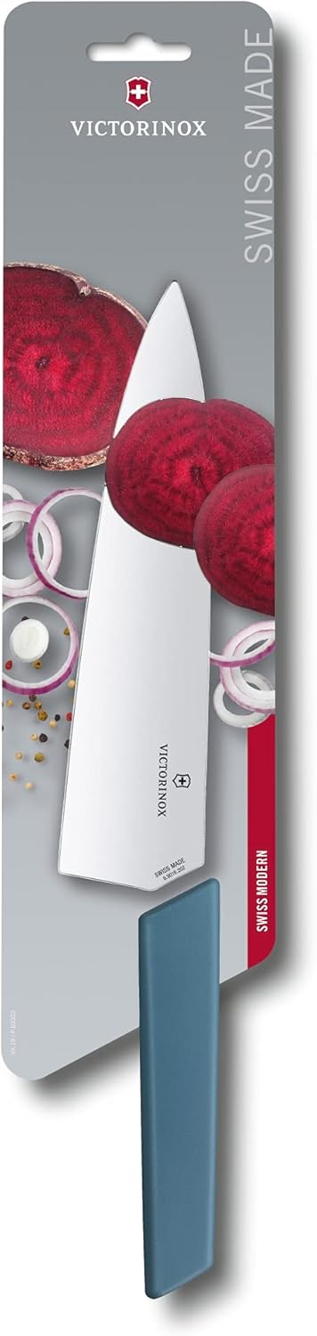 Victorinox Swiss Modern Chef's Knife - Kitchen Knife for Cutting Meat, Fruit & Vegetables - Premium Kitchen Accessories - Blue Handle, 8"