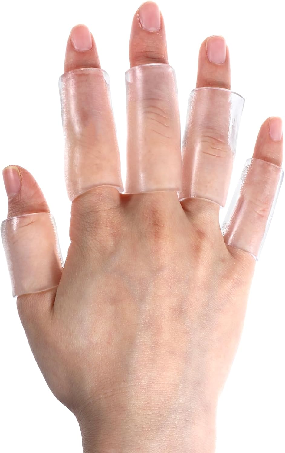 20 Pcs Silicone Finger Protectors, Crochet Finger Guard for Writing & Pain, Elastic Silicone Sleeves for Cracked Fingers, Reusable & Breathable (Transparent)