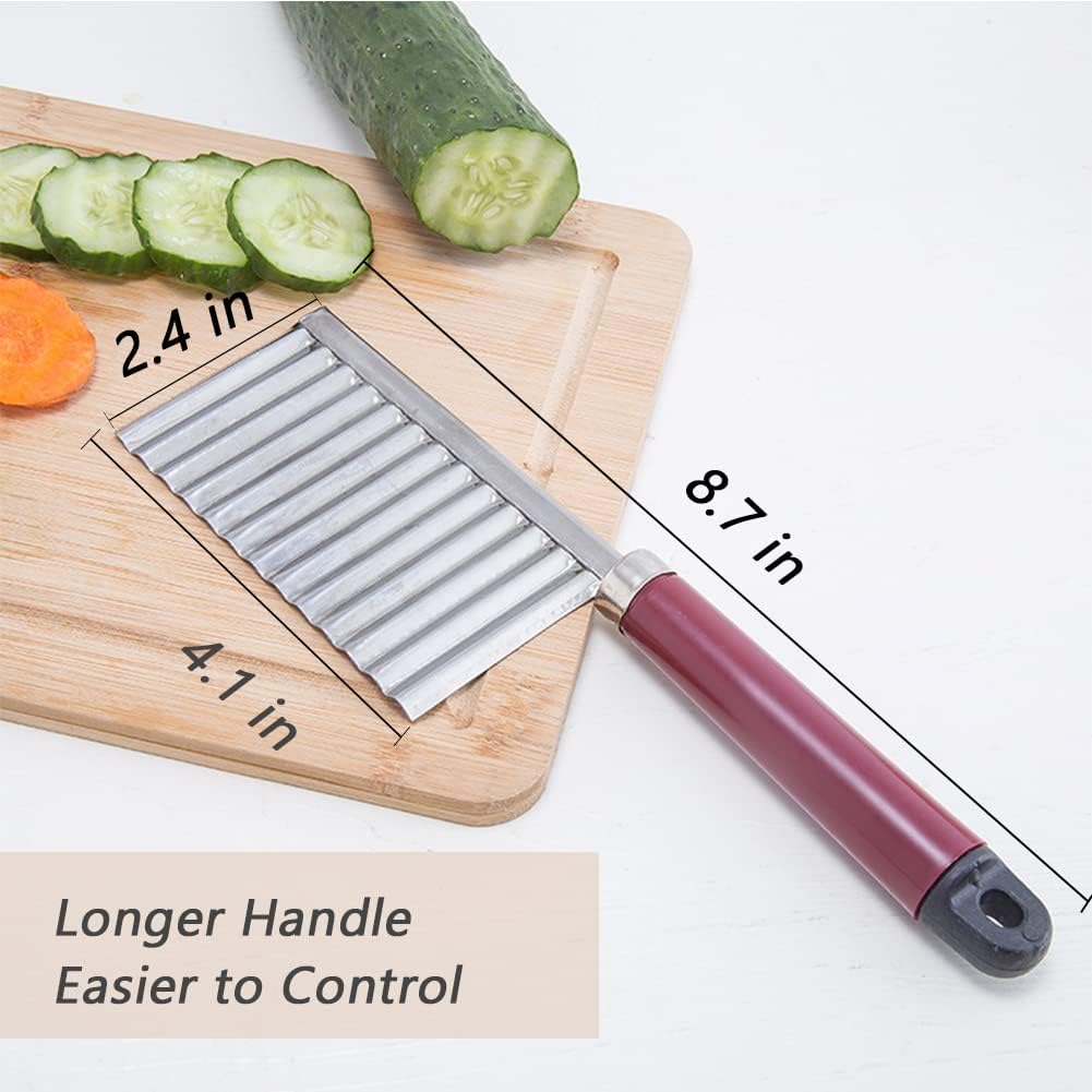 Crinkle Cutter Knife Stainless Steel Cutting Tool for Potato Carrot Chip Vegetable French Fry, Wavy Chopper Wave Slicer Steel Blade, Kids Lunch Accessories (Black Handle)