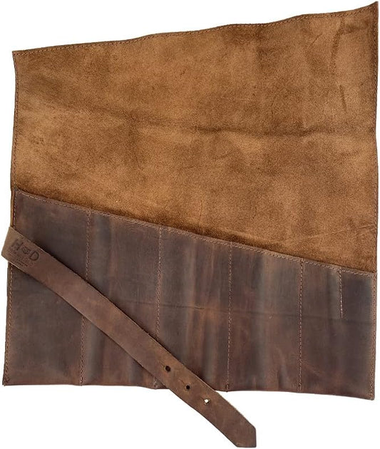 Hide & Drink, Large Tool Roll Up Bag (6 Slots), Portable Carry-On Pouch, Workshop Storage, Woodworking Tools Organizer, Full Grain Leather, Handmade, Swayze Suede