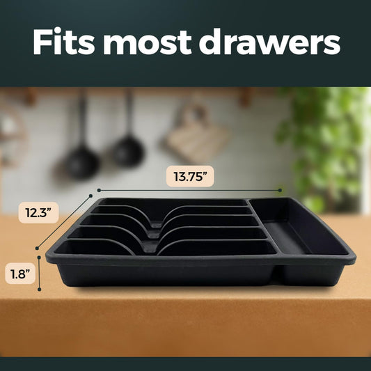 Pantrymade Silicone Silverware Drawer Organizer – Non-Slip Utensil Holder for Kitchen Drawers | Cutlery Tray for Forks, Knives, Spoons & More | Durable, BPA-Free, Easy to Clean – Black