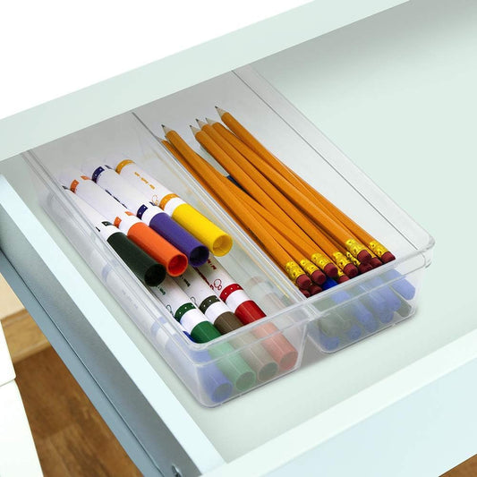 Glad Plastic Drawer Storage Tray – Heavy Duty Organizer Bin for Home, Kitchen, Bath, Bedroom, Office | Non-Slip Feet, 13" x 3.25", Clear