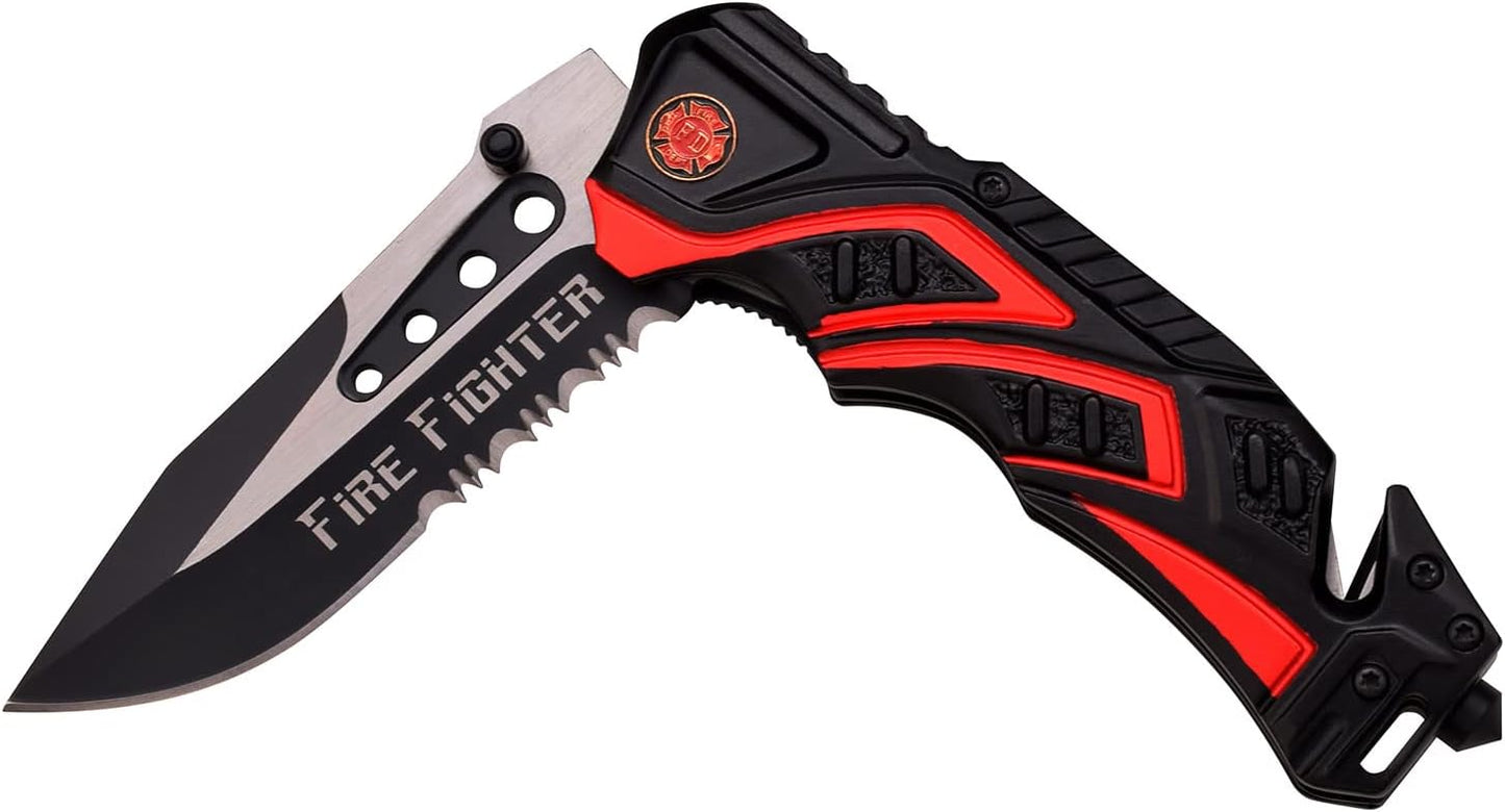 MTECH USA EDC Folding Pocket Knife – 3.5” Stainless Steel Half Serrated Blade, 4.5” Closed, Two-Tone Aluminum Handle, Belt Cutter, Glass Breaker & Pocket Clip