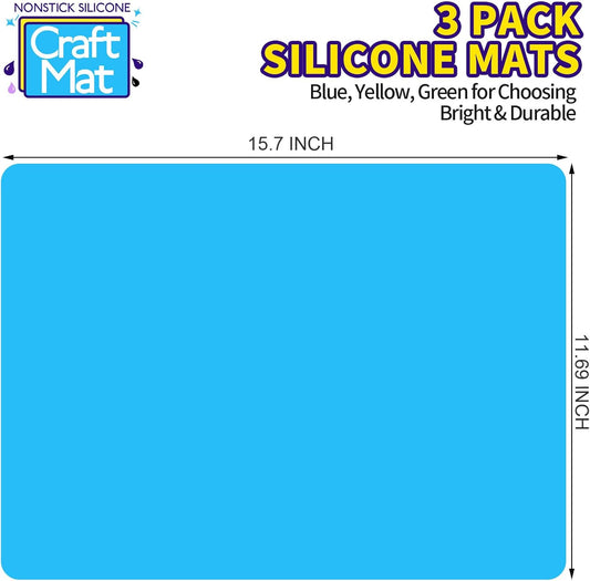 LEOBRO Silicone Mats, 3 PCS 15.7”x 11.7” Silicone Mats for Crafts, Resin Molds, Play Dough Mat for Resin, Clay, Craft Supplies, Orange & Purple & Blue
