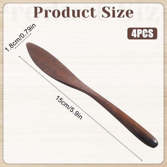 4 Pcs Black Walnut Wooden Knife Butter Knife Butter Spreader 5.9″ Butters Sandwich Condiment Cheese Jelly Spreader Knives Comfortable Feel Wooden Spatulas for Kitchen Restaurant