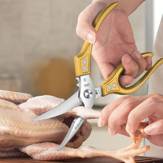 Professional Kitchen Scissors, Professional 10-Inch Heavy-Duty Kitchen Shears ? Ultra-Sharp Stainless Steel Scissors for Cutting Meat, Poultry, Fish, Herbs & Vegetables (Gold)