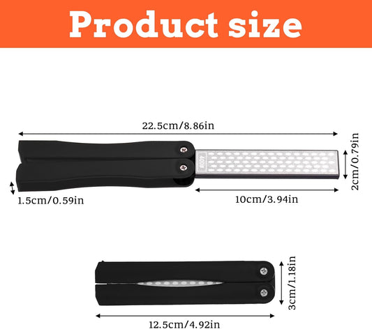 Double Sides Knife Sharpener Tool 400/600 Grits Diamond Sharpening Stone Tool Portable Handheld Pocket Sharpener for Kitchen Outdoor Garden (Fine/Coarse Grinding Black)