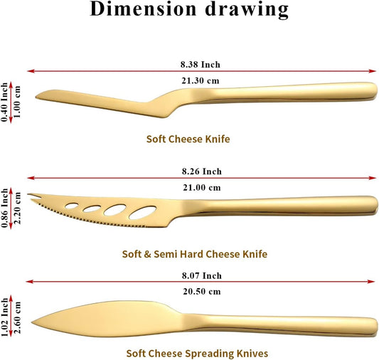Kyraton Black Cheese Knife Set of 3, Ergonomic Design Titanium Black Plated Cheese Slicer, Butter Knife Spreader, Cheese Cutter, Cheese Knives for All Type of Cheese