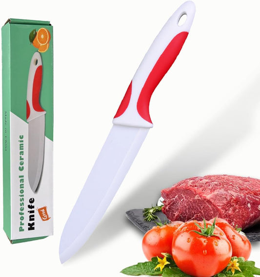 Zhiyun Professional Ceramic Kitchen Knife 6 Inch, Kitchen knife, 6” Chef knife with Sheaths Covers, Sharp Blade and Ergonomic Handle, Suitable for Chopping Meat Vegetables Fruit and bread.(Red)