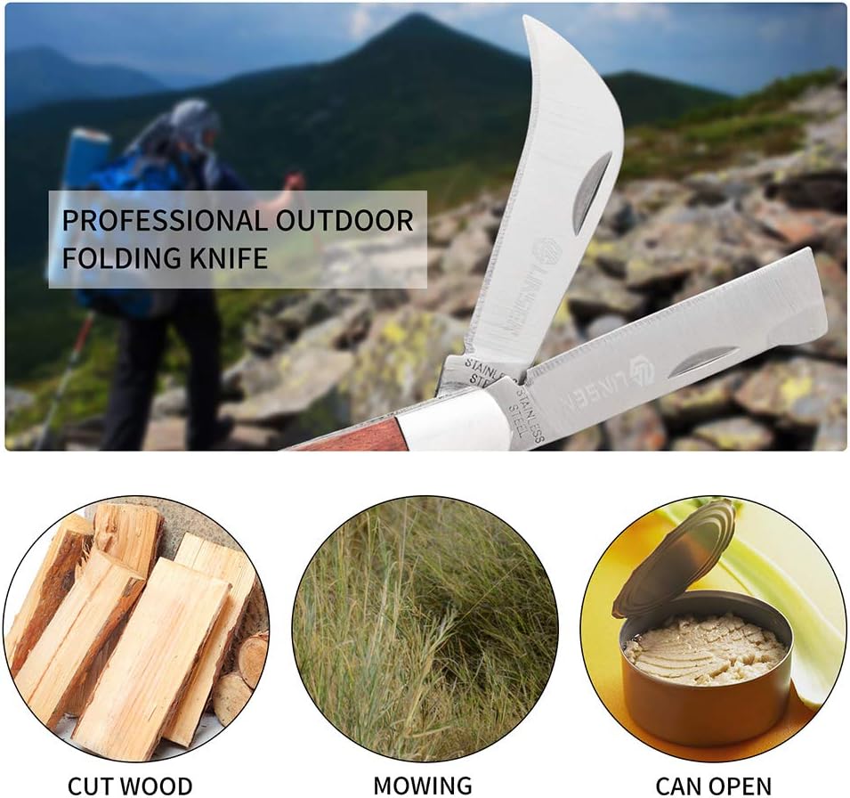 Pruning Knife, Double blade Grafting knife, Stainless Steel Garden Budding Knife, Linsen-outdoors Folding Pocket Knife For Grafting Multi Cutting Tool, Weed Bushes Branches Mushroom Diggig Knife