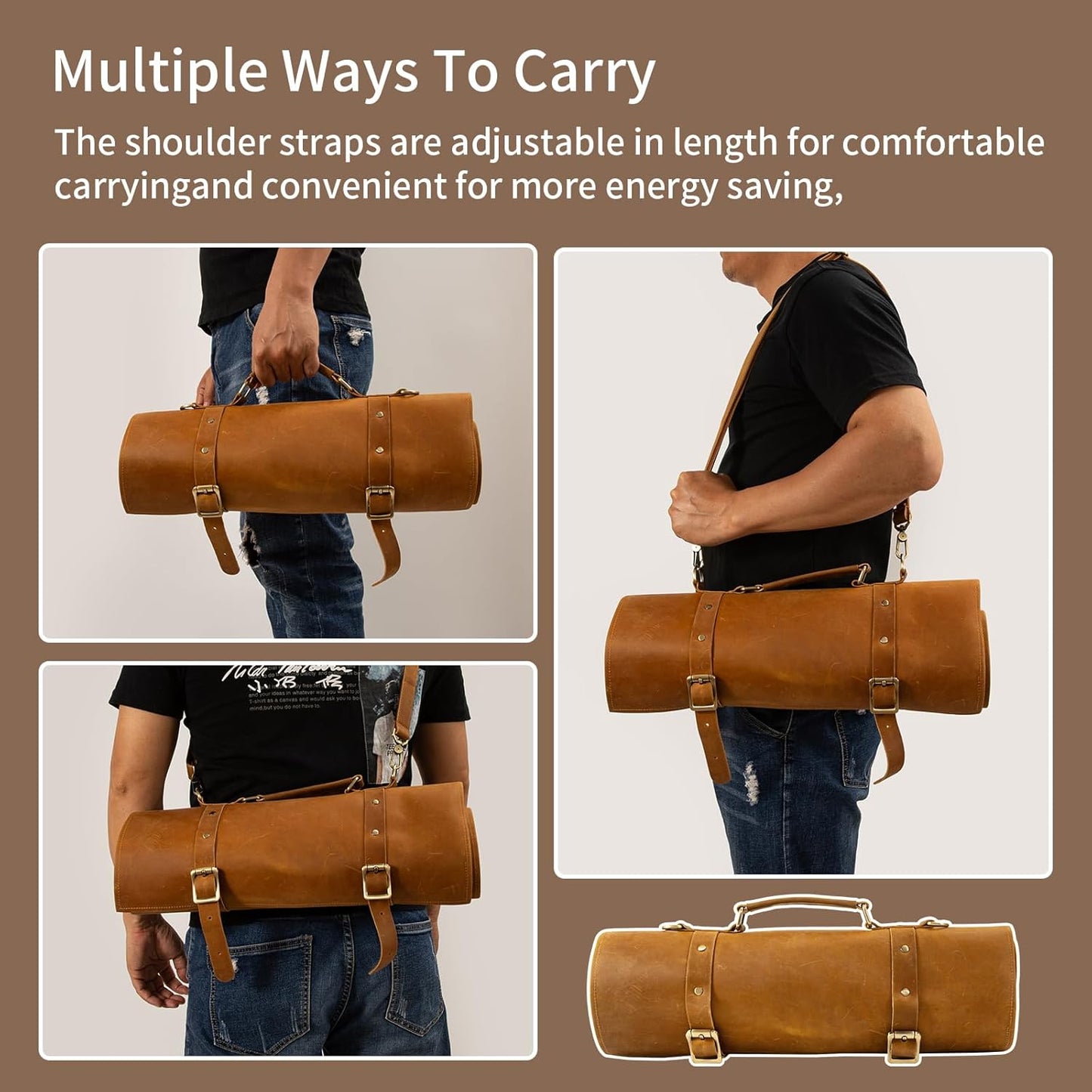 Knife Roll Bag Genuine Leather,Chefs Professional 5 Knives and Cookware,Perfect for The Traveling Chef,Travel Tool Roll Pouch,No Tools Included