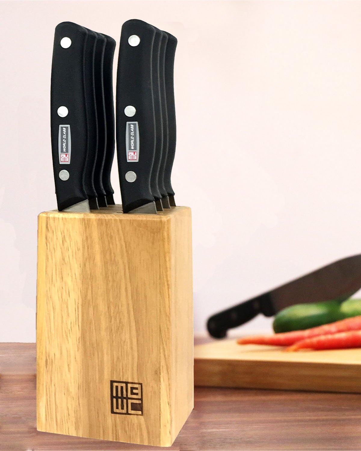 8-Piece Steak Knife Block for 4" Steak Knives, Wood Natural Finish