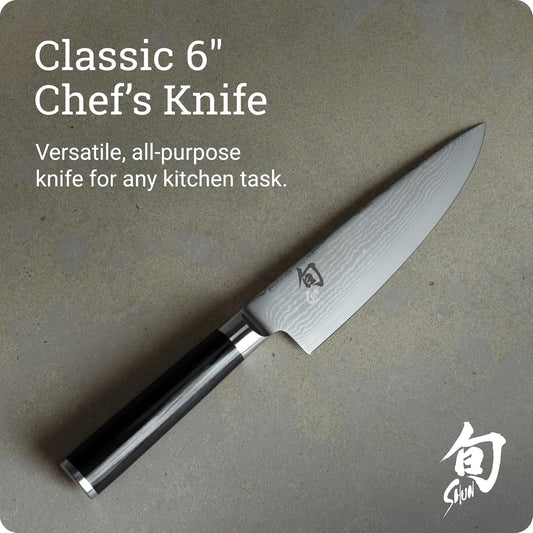 Classic 6" Chef's Knife, Handcrafted Japanese Kitchen Knife for Professional and Home Chefs, VG-MAX Core with Damascus Stainless Steel Cladding, Pakkawood Handle