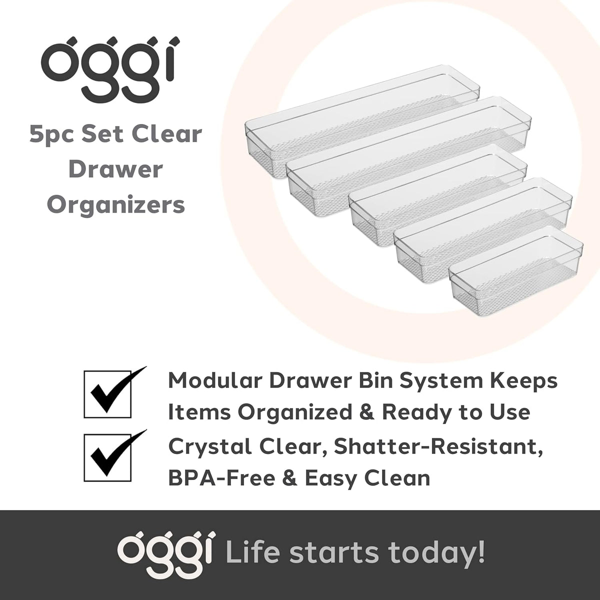 Clear Drawer Organizer - 3" X 12.5" - Ideal for Organizing Kitchen Drawers, Office, Desk, Silverware, Kitchen Utensils, Cosmetics and Bathrooms