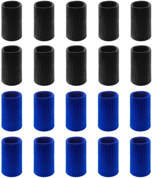 20 Pcs Finger Sleeves Protectors, Elastic Sport Finger Sleeves, Blue/Black | Breathable Nylon-Spandex Blend, Soft Stretch Fit, Helps Reduce Finger Discomfort, For Sports And Daily Wear
