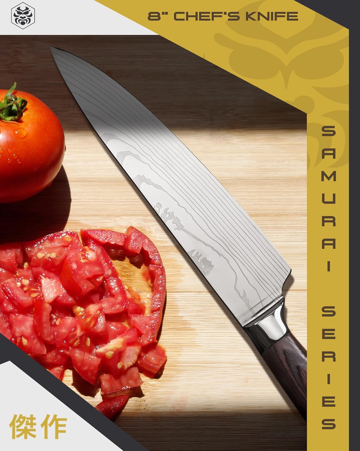 Serrated Utility Knife - 5.5 inch - Samurai Series - Razor Sharp Kitchen Knife - Forged 7Cr17MoV High Carbon Stainless Steel - Wood Handle with Blade Guard