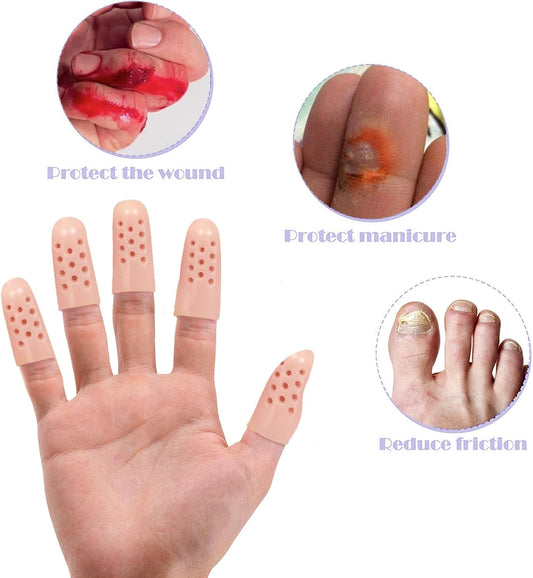 20 Pack Gel Finger Cots with Air Holes - Finger Protection and Healing for Wounds, Finger Cracking, Blisters. Includes Breathable Silicone Finger Caps and Toe Sleeves for Eczema Relief(Nude)