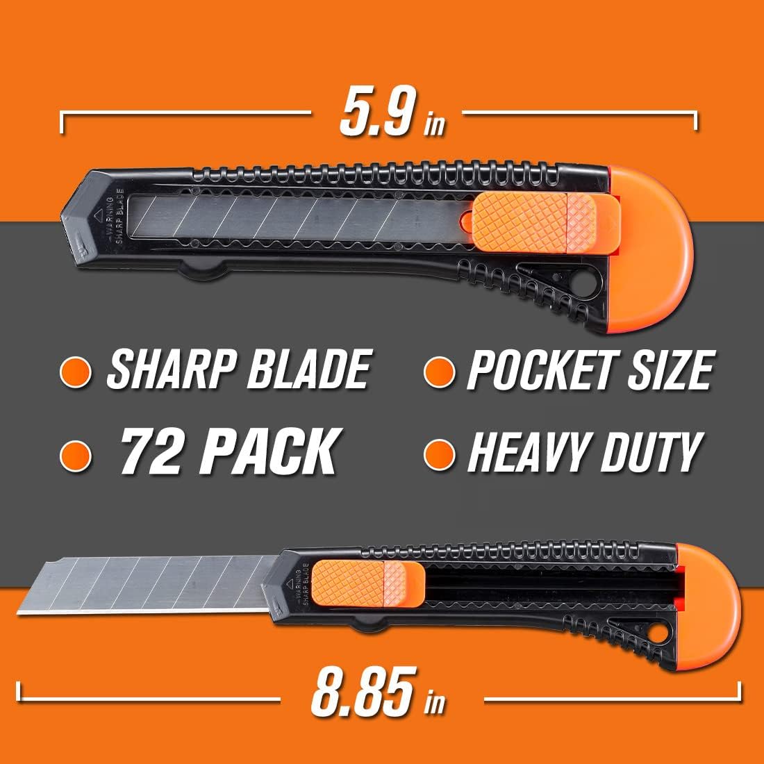 12-Pack Utility Knife, Retractable Box Cutter for Cartons, Cardboard and Boxes, 18mm Wider Razor Sharp Blade, Smooth Mechanism, Perfect for Office and Home use