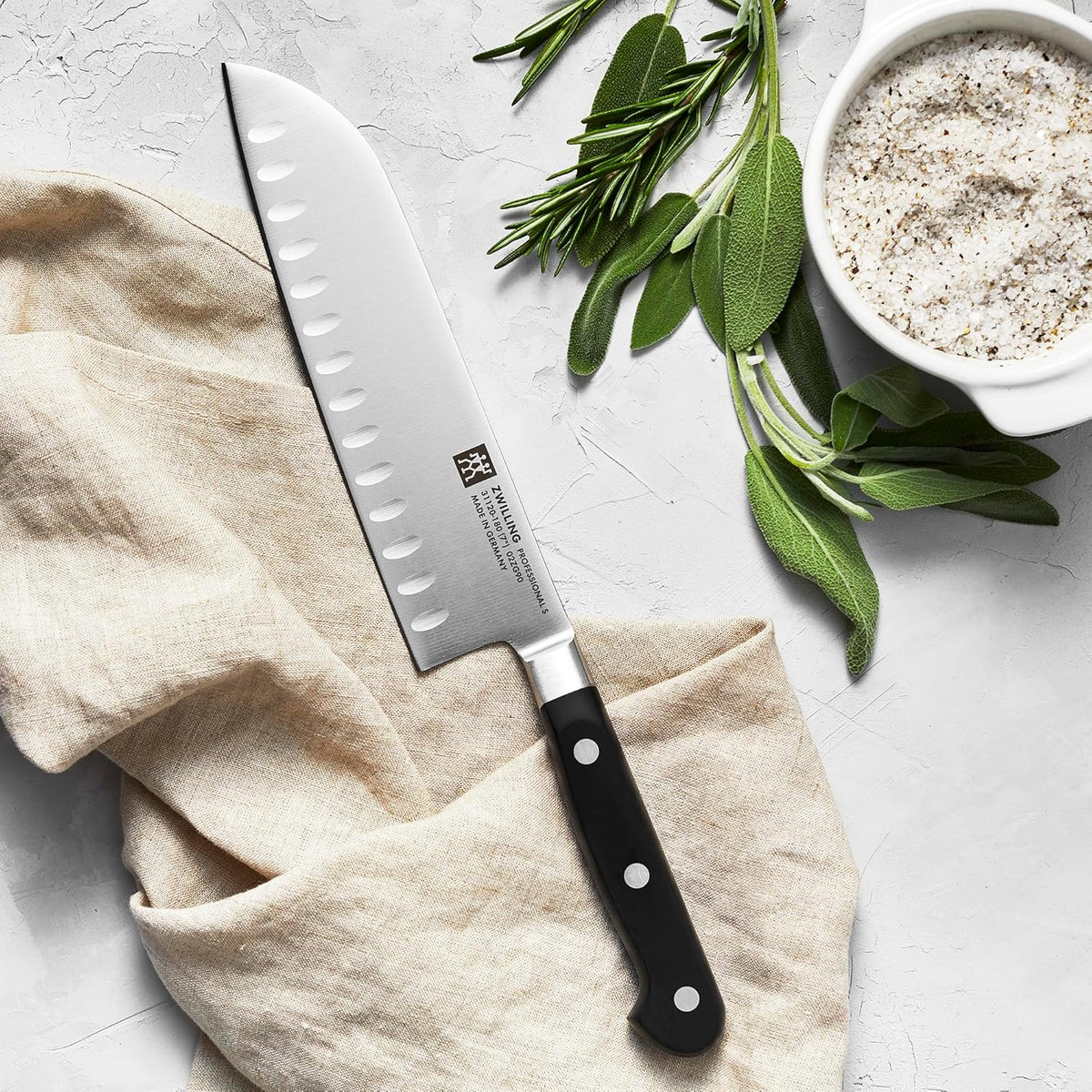 Professional S 7-inch Razor-Sharp German Hollow Edge Santoku Knife, Made in Company-Owned German Factory with Special Formula Steel perfected for almost 300 Years, Dishwasher Safe