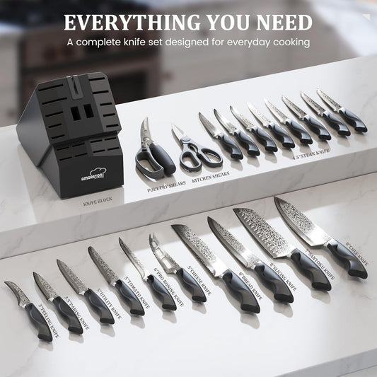 22 Pieces Knife Block Set with Built-in Sharpener