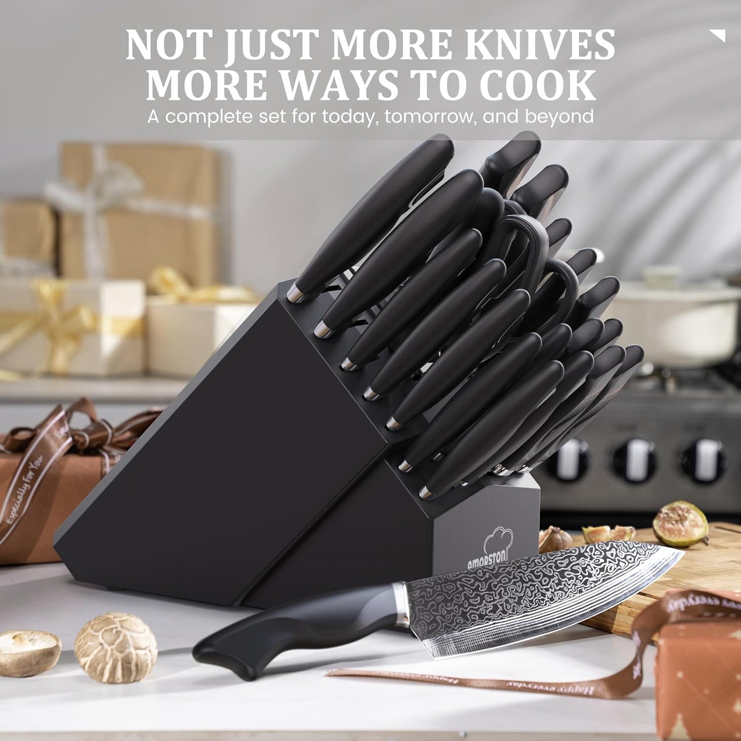 22 Pieces Knife Block Set with Built-in Sharpener