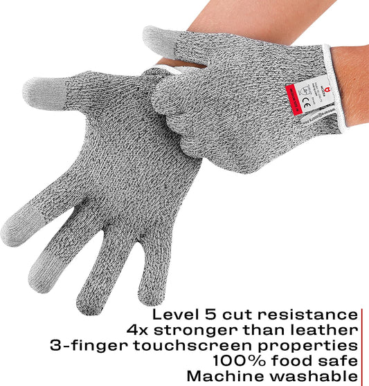 Cut Resistant Gloves Food Grade with Touchscreen Fingers, Extra Large | Protective Kitchen Gloves for Cutting, Cut Glove For Fishing, Butcher Glove or Wood Carving, Cooking Safety, Lightweight