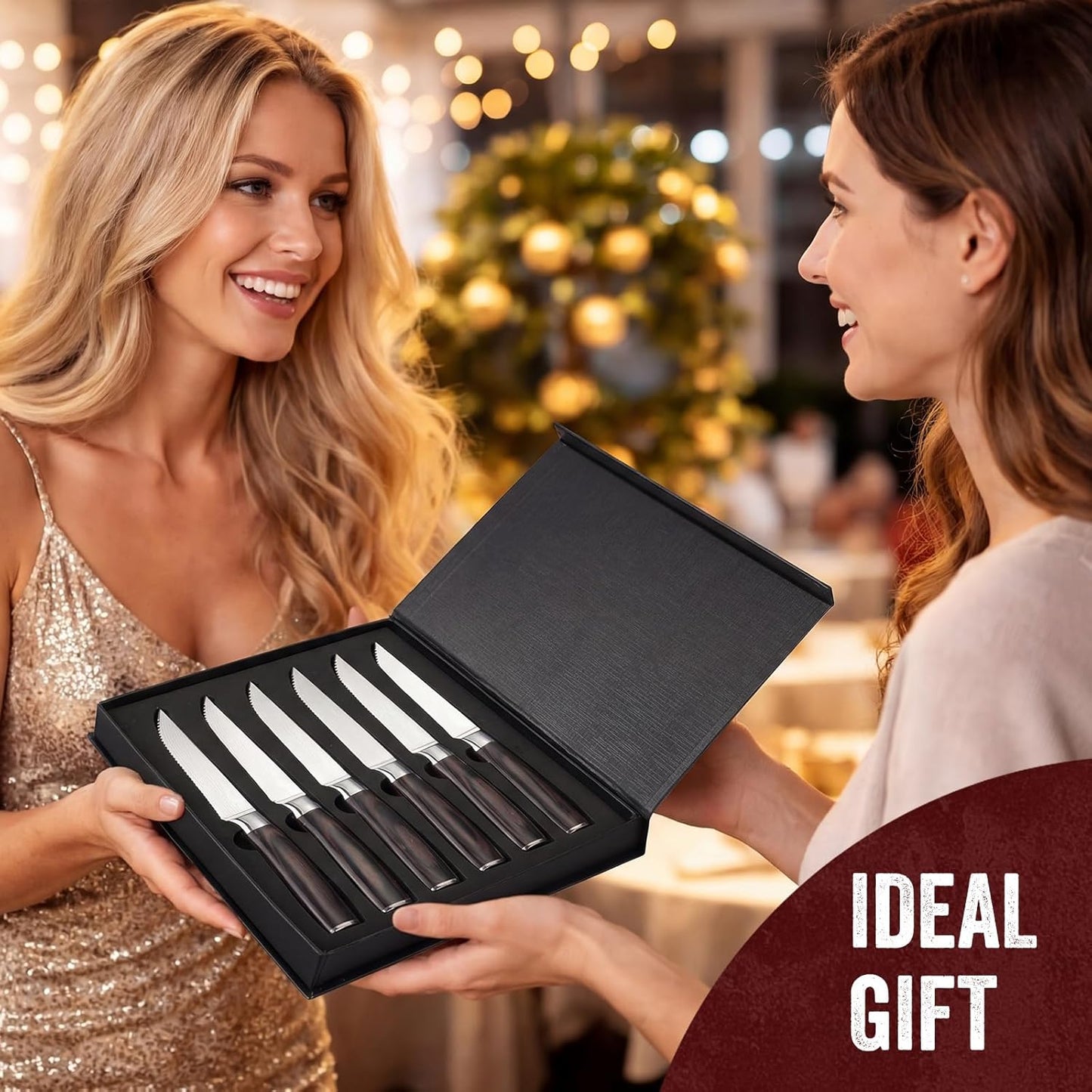 12 Pcs Steak Knife Set 4.3 Inch Serrated Steak Knife with Pakkawood Handle Kitchen Stainless Steel Dinner Knives with Gift Box Home Party Supplies