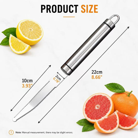 Grapefruit Knife Curved Serrated Double Blade Fruit Peeler | Stainless steel citrus fruit knife, no-slip cylinder handle, pulp separator for oranges lemons, kitchen meal prep tool