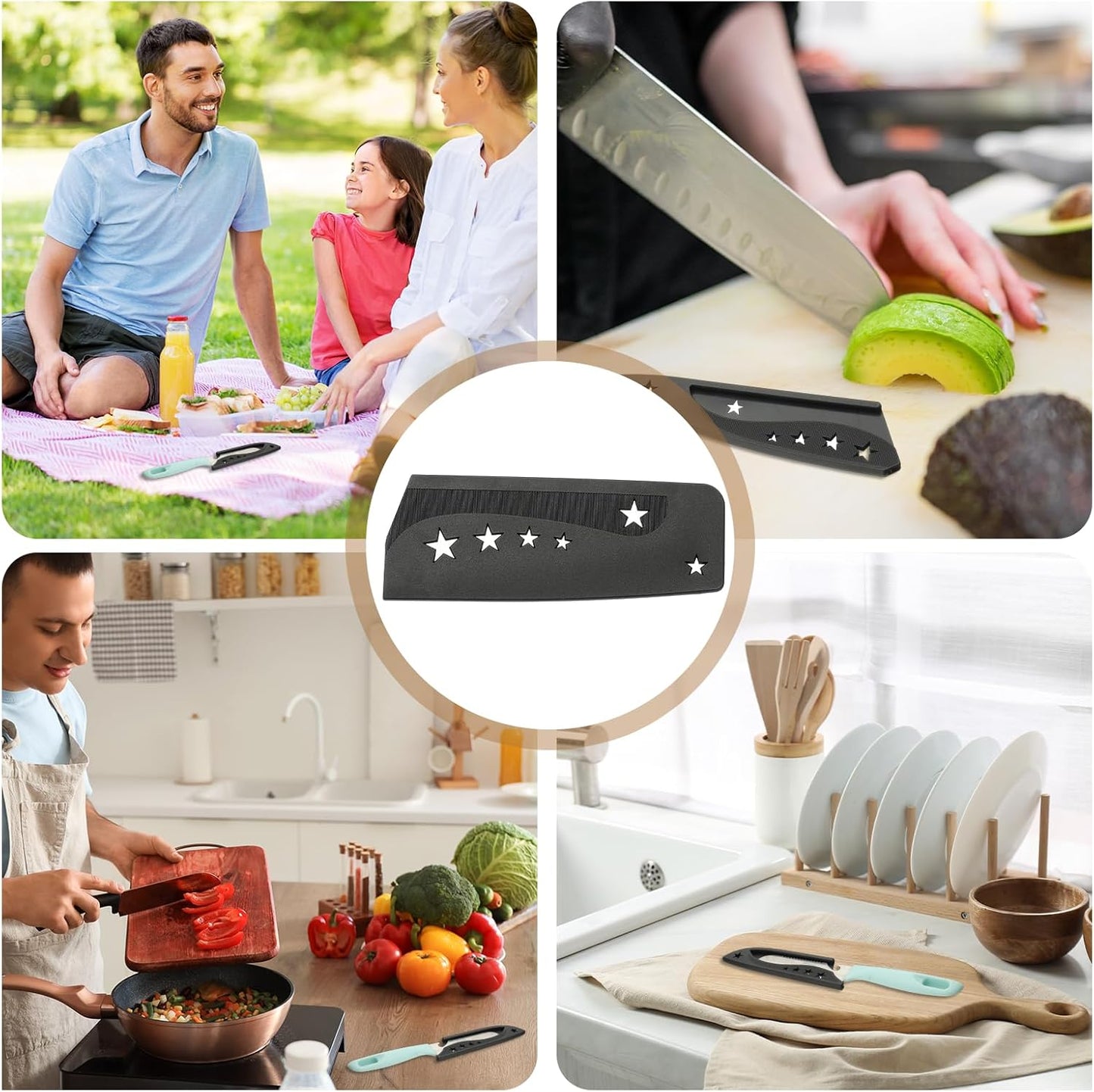 5Pcs Safety Knife Covers Sleeves, Universal PP Knife Sheaths Edge Guards Blade Protector Covers for 7.3" Chopping Knives Portable for Kitchen Camping Picnics Accessories, Black