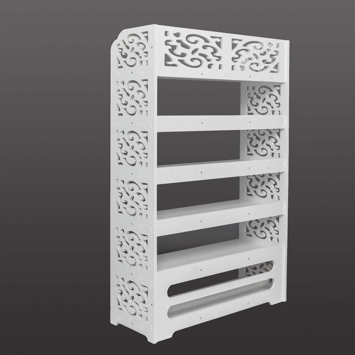 Wood-Plastic Board Six Tiers Carved Shoe Rack White B
