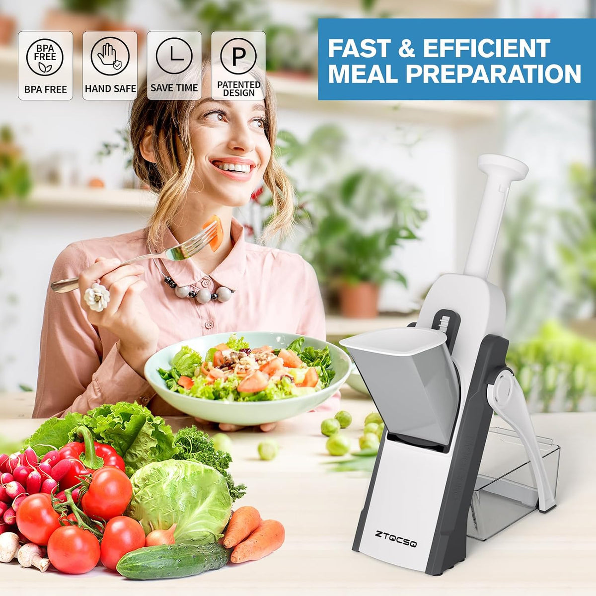 5 in 1 Adjustable Safe Mandoline Slicer for Kitchen with Paring Knife | Safe Mandoline Slicer for Kitchen, Easy to Clean/Storage, Potato Slicing, Strips, Shredding, Dicing, Chop, Cleaning brush