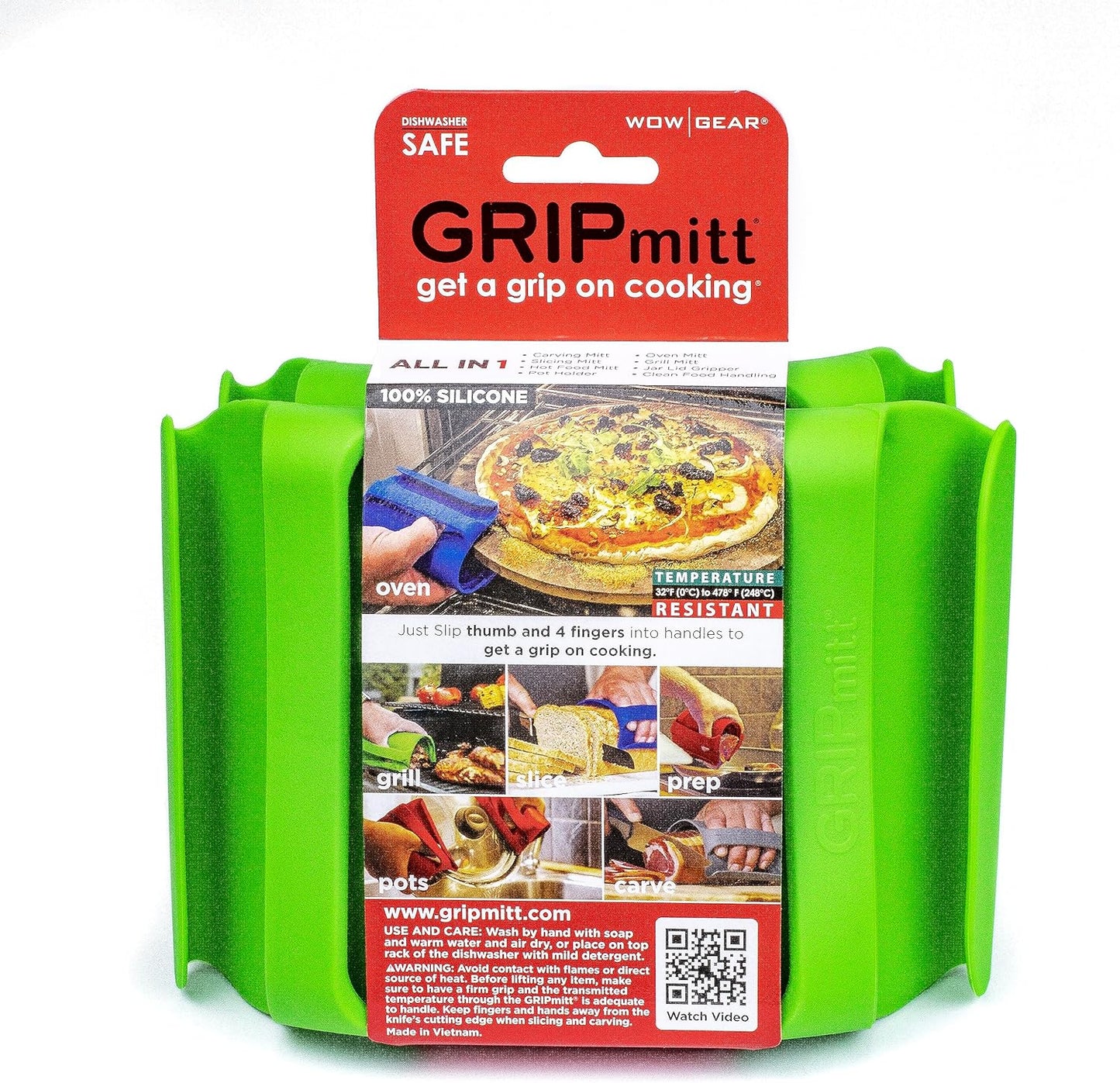 Silicone BBQ & Kitchen Mitt 2-Pack Set (Medium/Large, red)