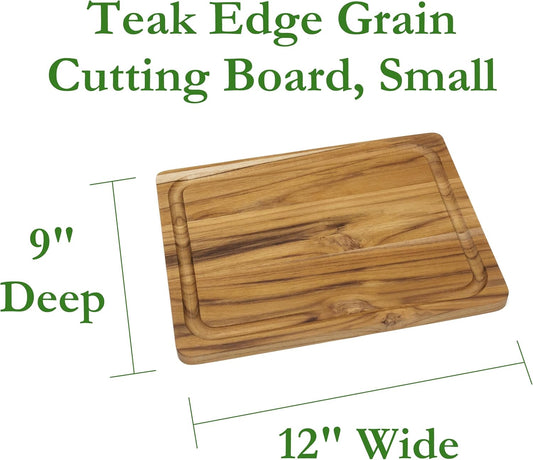 7215 Teak Wood Edge Grain Kitchen Cutting and Serving Board, Small, 12" x 9" x 5/8"