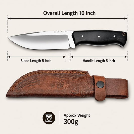 Warivo Damascus Steel Hunting Knife 10 Inch Fixed Blade with Leather Sheath Wood Handle, Skinning Knife for Camping Survival Bushcraft Outdoor Gear for Men