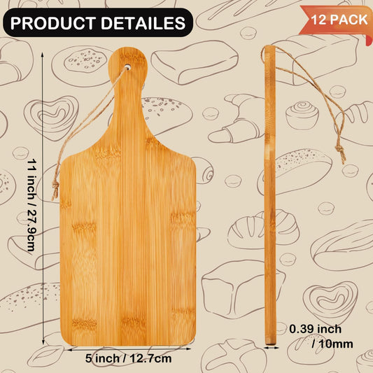 12 Pcs Bamboo Cutting Board Bulk 11x5 Inch Charcuterie Boards with Handle Wood Engraving Serving Board Kitchen Chopping Boards Crafts for Pizza, Bread, Cheese, Charcuterie, Fruit, Vegetables