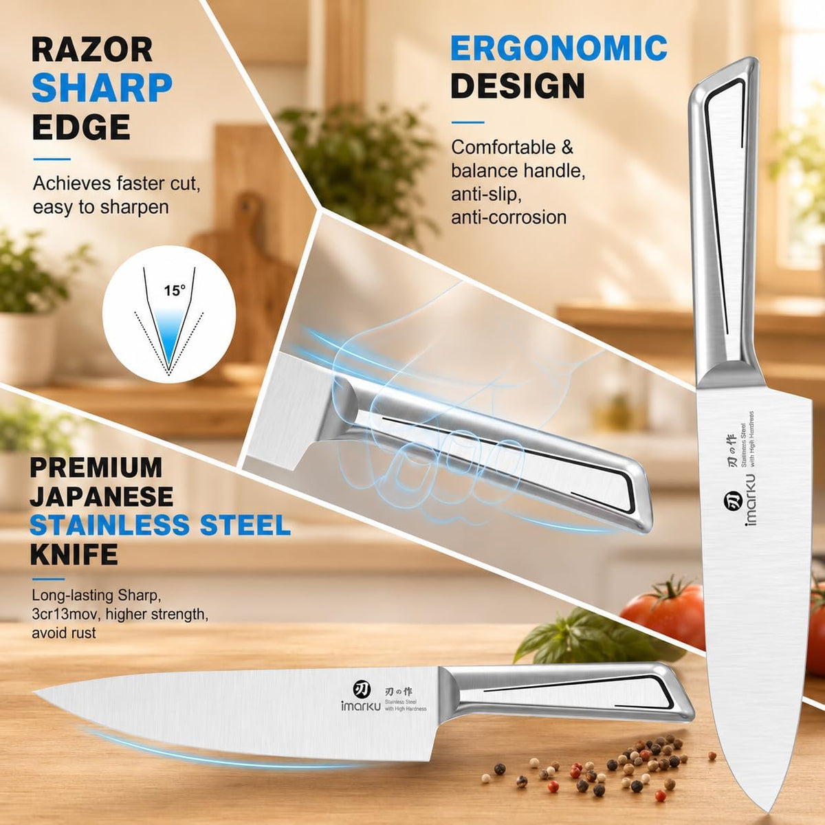 High-Carbon Stainless Steel Knife Set with Block