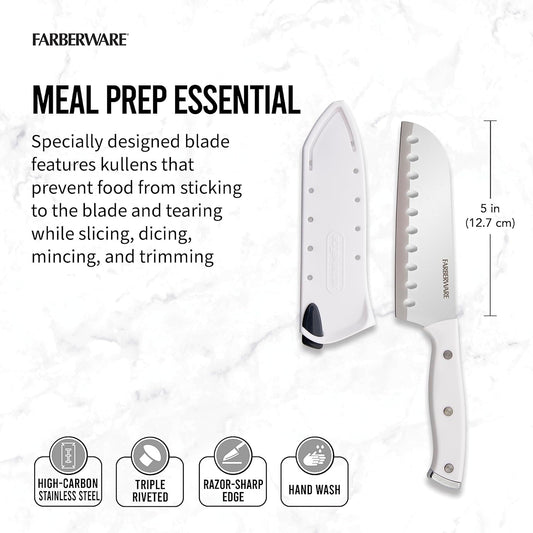 Edgekeeper Triple Riveted Santoku Knife with Self-Sharpening Blade Cover, High Carbon-Stainless Steel Kitchen Knife with Ergonomic Handle, Razor-Sharp Knife, 5 Inch, White