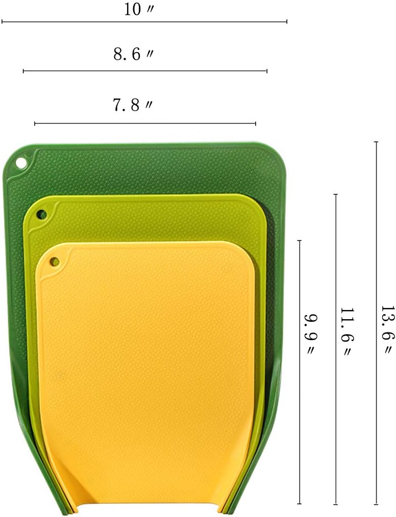 Kitchen Cutting Board (3-Piece Set)-PP material Easy to wash BPA-free,The bottom curling design makes food not easy to spill,Texture cut surface,Rubber bottom non-slip., Multicolor, YZ0003