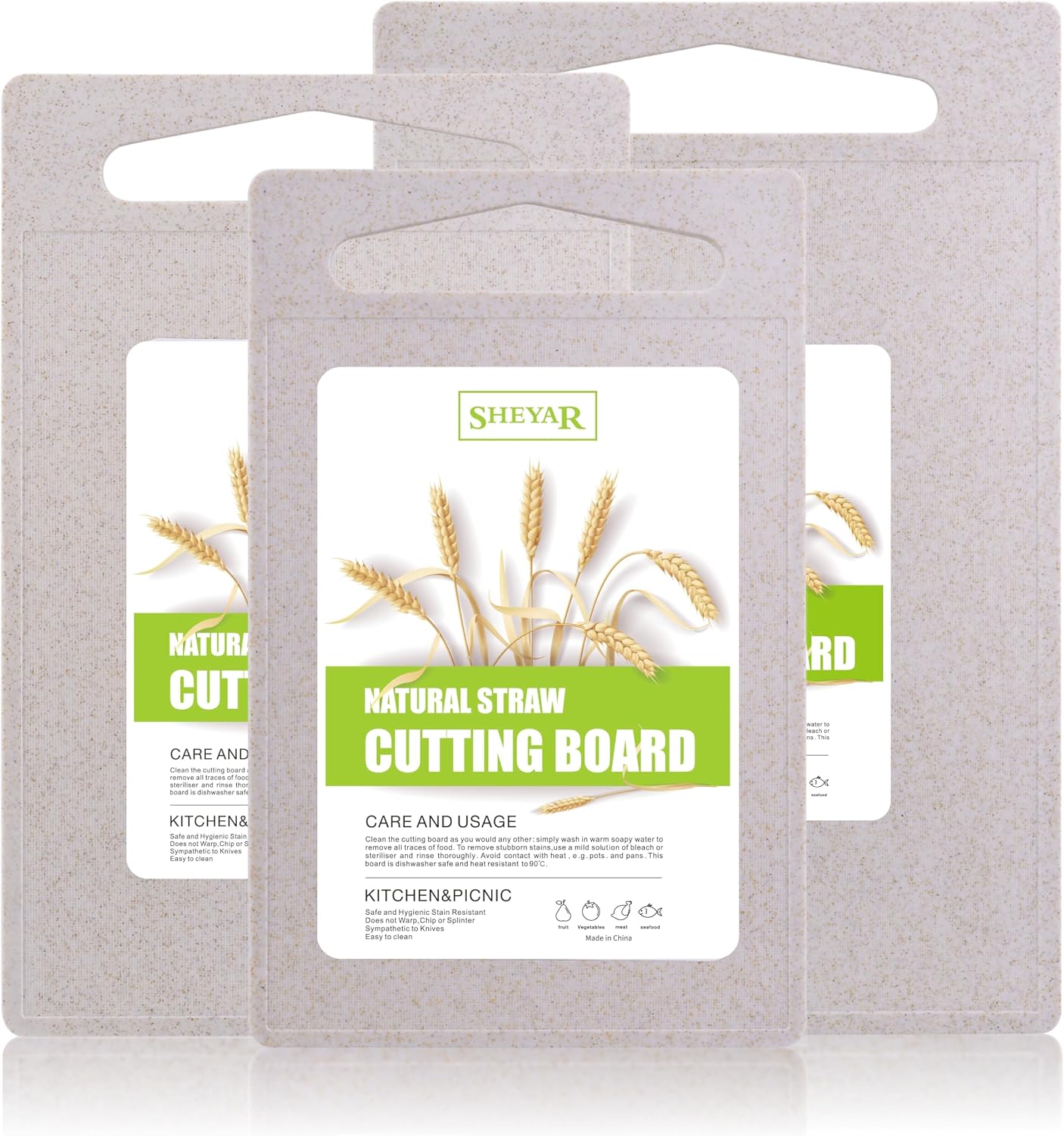 Cutting Board for Kitchen, Wheat Straw Fiber Cutting Board, Dish Washer Safe, w/Juice Grooves for Meat, Veggies, Easy Grip Handle, Non-slip Surface Eco-friendly Serveware Accessories (10‘x6.3’)