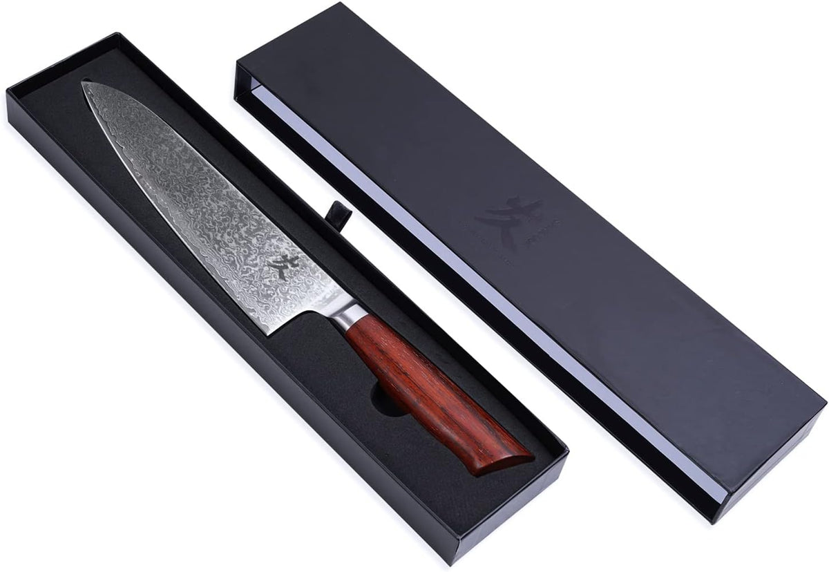 Kiritsuke Chef Knife - 8 Inch Professional Sharp Damascus Knife,High Carbon Stainless Steel Kitchen Gyuto knife - Ergonomic Octagonal Ebony Handle with Gift Box
