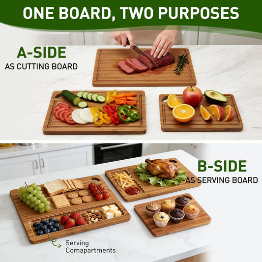 Bamboo Cutting Boards for Kitchen Non Toxic Solid Wood Chopping Board Non Plastic Wooden Cutting Boards Small Fruit Meat Charcuterie Board Hardwood Cutting Board Set Bread Chauratri Serving Boards