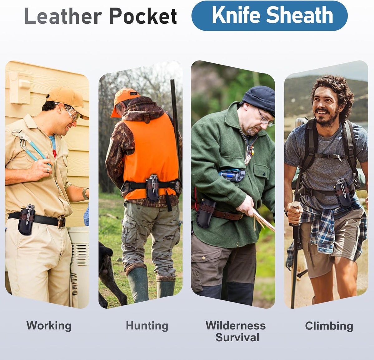 Leather Knife Sheath Belt Series - Durable, Well Made, Nice Leather, Easy and Quick Access to the Knife, Suitable for Most Folding Knives, Darkbrown