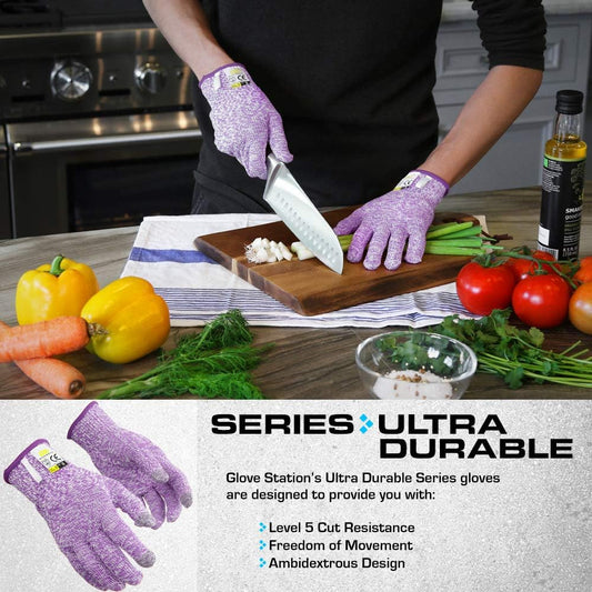 Cut Resistant Gloves, Level 5 HPPE, Purple, Large | Level 5 Cut Resistance, Food-Safe Material - For Chefs, BBQ, Cooking & Kitchen Use
