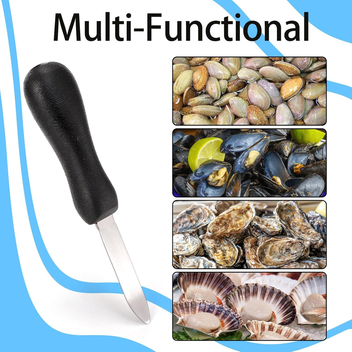 10 Pack Oyster Shucking Knife, Stainless Steel Oyster Knife Oyster Shucker Clam Knife, Oyster Knives Suitable for All Kinds of Shells and Oysters Shucking(White+ Black)
