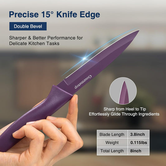 Paring Knife with Cover, Paring Knives Set of 4, 3.8" Paring Knife Set of Premium Stainless Steel, Small Kitchen Knife Set for Fruit and Vegetable, Ergonomic Knife Handles for Versatility
